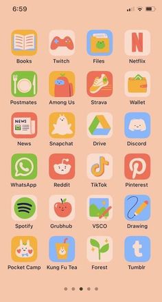 an iphone screen showing the icons for different types of things on it, including books and magazines