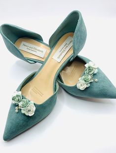 Stunning Sage Green Embellished Bridal Wedding Shoes in a Soft Suede Style Finish and Kitten Heel Very Elegant Perfect Wedding Day Shoe Kitten Heel Perfect for Comfort Sizes: UK 3-8 (EU 36-43) Velvet Kitten Heels, Magic Shoes, Sensible Shoes, Suede Style, Glass Slippers, Bridal Wedding Shoes, Kitten Heel Shoes, Stunning Shoes, Suede Fashion