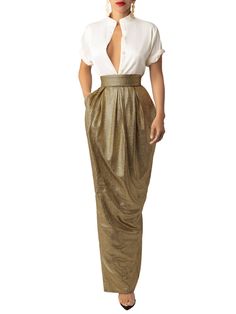 “Eldora” Tulip Gold Skirt – FKSP Tulip Skirt Outfit, Hourglass Figure Outfits, Gold Midi Dress, Bishop Sleeve Dress, Gold Jumpsuit, Style Pantry, Elegant Tops, Gold Skirt, Off Shoulder Jumpsuit