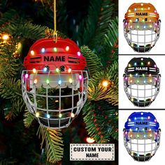 hockey helmet ornament with name and lights