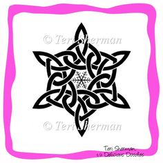 a black and white drawing of a star in the middle of a frame with pink border