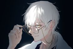 an anime character with glasses and white hair