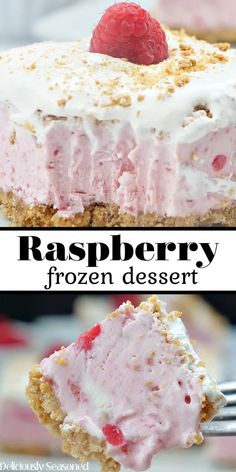 raspberry frozen dessert on a fork