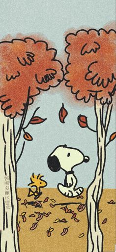 an image of a cartoon dog in the woods with leaves falling from trees on it