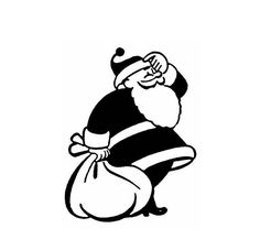 black and white drawing of santa holding a sack