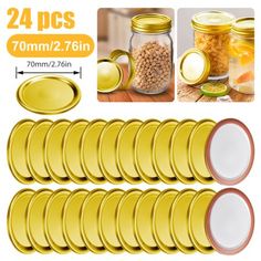 24 pcs gold round tins with lids for jars and spoons, set of 10