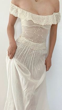 - francesca bridgerton aesthetic White Dress Summer Aesthetic, Venusian Aesthetic Outfits, Casual Summer Dresses 2023, Brenna Aesthetic, Costal Dress, Indie Prom Dress, Divine Feminine Outfits, Venusian Aesthetic, Transparent Wedding Dress