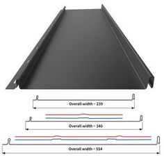 an overhead track with three different widths and measurements for each track, including the overall width