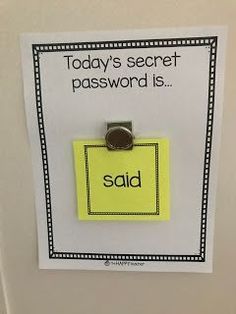 a yellow sticky note pinned to a refrigerator door with the words, today's secret password is