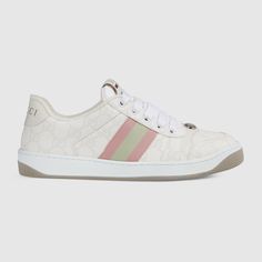 Sporty Gucci Sneakers With Logo Print, Gucci Pink Sneakers With Rubber Sole, Sporty Gucci Sneakers With Logo Detail, Sporty Pink Gucci Sneakers, Gucci Screener Sneakers, Green Web, Gucci Sneakers, Italy Print, Beauty Items