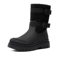 a pair of black boots with buckles