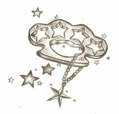 a drawing of a hat with stars on it and beads hanging off the side of it