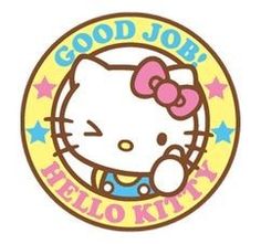 a hello kitty sticker with the words good job and an image of a cat