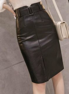 Material: Faux LeatherSilhouette: PencilGender: WOMENWaistline: empirePattern Type: SolidStyle: Office LadyDecoration: SashesDresses Length: Knee-Length Clothing Tape, Kilt Skirt, Wrap Skirts, Skirt Belt, Midi Skirt Pencil, Midi Skirts, Skirt Outfits, Wrap Skirt, Evening Wear