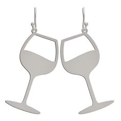 two wine glasses shaped like the shape of a pair of silver earrings on white background