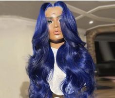 Hair Material: 100% Virgin Human Hair, 10A Grade, No Really Shedding, No Tangle,  Hair Color: Blue (Different light, may have a little chromatic aberration) Wig Density:180% Hair Length: 12-30inch are available Cap Size: Average Size (Head circumference: 54cm-58cm) Lace Net: 13*4 Inch lace, Pre-plucked with Baby Hair, Natural Hairline Navy Blue Wig, Royal Blue Wig, Dark Blue Wig, Blue Lace Front Wig, Lace Wigs Styles, Smell Hair, Bride Halloween, Drag Wigs, Blue Wig