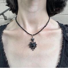 beaded necklace <3 with black rhinestone heart pendant *glass beads Stainless steel hardware, chain & small star charm 16 inches + extension Goth Beaded Necklace, Jewelry Grunge, Gothic Necklace, Prom Jewelry, Rhinestone Heart, Grunge Y2k, Black Rhinestone, Jewelry Inspo, Dream Jewelry