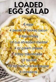 the ingredients for loaded egg salad in a bowl