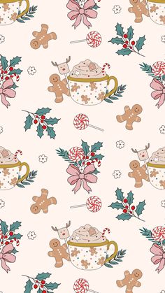 Pastel Christmas Wallpaper Iphone, Wallpaper Natal Aesthetic, Gingerbread Wallpaper, Winter Widgets, Rh Decals, Christmas Wallpapers, Iphone Wallpaper Fall, Festive Crafts, Cute Christmas Wallpaper