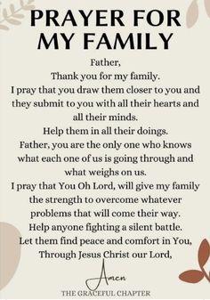 a prayer for my family with an apple tree and leaves on the bottom right corner