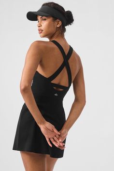 Alosoft Backspin Dress - Black Black Athletic Dress, Womens Onesie, Fitness Photos, Athletic Dress, Tank Top Bras, Womens Capris, Senior Pics, Tennis Ball, Tennis Dress