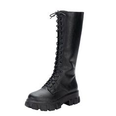 Elevate your style with our Black Lace-Up Women's British Style Knight Boots. Designed for sophistication and durability, these boots feature a classic lace-up design and British-inspired details. Step into timeless elegance with our premium knight boots. Product Information: Product Category: Knight Boots Upper Material: Artificial PU Sole Material: Rubber Applicable gender: female Toe shape: round toe Heel shape: thick heel Heel height: flat heel Pattern: plain Insole material: cloth Inside ma Plus Size Boots, Knee High Boots Winter, Fleece Boots, Long Shoes, Pu Boots, Botas Chelsea, Fall Booties, Spring Boots, Boots Platform