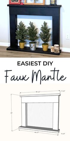 an easy diy faux mantel with plants and pictures on the mantle for christmas