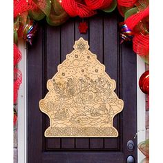 a door decorated with red and green christmas decorations