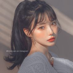 Korean Style Bangs Long Hair, Bangs For Asians, Short Bangs Korean, Asians With Bangs, Korean Bangs Long Hair, Korean Medium Hair With Bangs, Asian Haircut Bangs, Asian Hair With Bangs, Asian With Bangs