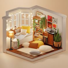 a miniature model of a living room and bedroom