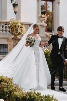 lace strapless sweetheart neck wedding dress with long satin overskirt Sweetheart Lace Wedding Dress, Wedding Dress With Detachable Skirt, Dress With Detachable Skirt, Royal Wedding Gowns, Lace Sweetheart Wedding Dress, Sweetheart Corset, Detachable Skirt, Bohemian Bridal, Corset Bodice