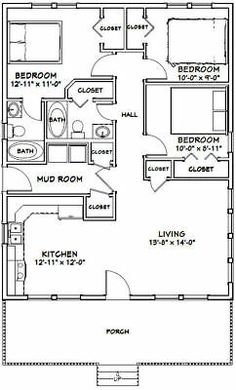 the floor plan for a two bedroom, one bath apartment with an attached kitchen and living room