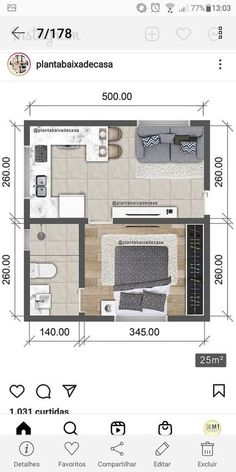 the floor plan for a small apartment with an attached bathroom and living room in it