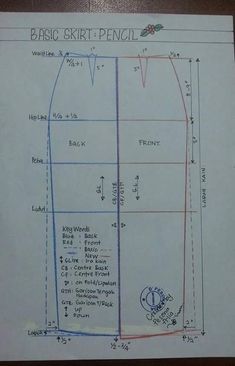 a drawing of a skirt with measurements on it