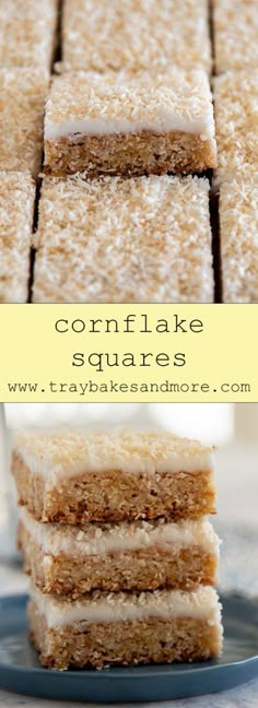 three different types of cornflake squares stacked on top of each other with the words cornflake squares above them