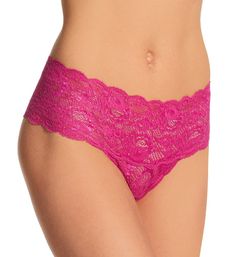 Sexy, flattering thong is all stretch lace with line-free, scalloped edges for a classic lingerie look. Made of polyamide and elastane. Wide stretch lace waistband has reflective elements. Underside is lace with a wide thong band. Center back seam ensures a curve-flattering fit. Mid-rise. Minimal rear coverage. Sewn-in tag. Stretch cotton knit blend crotch liner for comfortable wear. Made in Italy. Please Note: Model is wearing a thong (not included) for modesty. Cosabella Women's Never Say Neve Fitted Pink Lace Tops, Fitted Pink Lace, Classic Lingerie, Never Say Never, Scalloped Edges, Pink Lily, Stretch Lace, Cotton Knit, Stretch Cotton