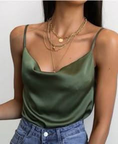 Olive Top, Silk Camisole, Classy Fashion, Simple Fashion, Ulzzang Boy, Fashion Streetwear, Perfect Style