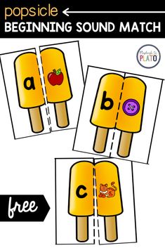 popsicle beginning sound match with the letter b, and an apple on it's side