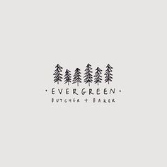 the logo for evergreen butcher and baker, which is designed to look like pine trees