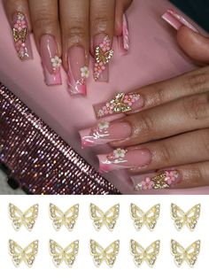 10pcs Gold Rhinestone Butterfly Nail Charms 3D Nail Art Diamonds Butterfly Decorations For DIY Nail Arts Gold    Zinc Alloy  3D Decoration   Nail,Hand & Foot Care, size features are:Bust: ,Length: ,Sleeve Length: Nail Art 3d, Diamond Nail Art, Diy Nail Art, Butterfly Nail, Cherry Print, Butterfly Decorations, Nail Charms, 3d Nail Art, Gold Rhinestone