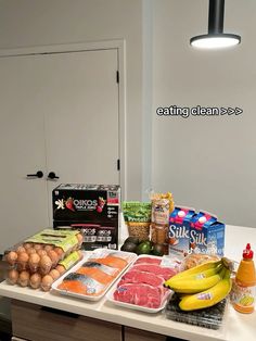 an assortment of food on a kitchen counter