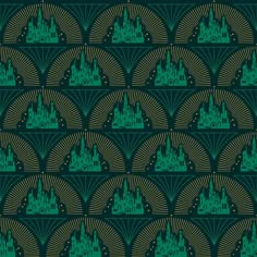 an art deco style wallpaper with green and black designs on the back, in shades of