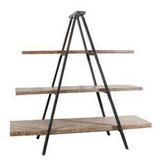 three tiered wooden shelf with metal legs