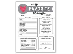 a printable valentine's day activity sheet with the words, my favorite things