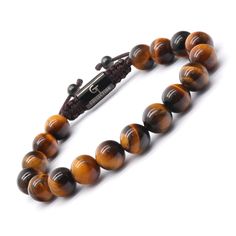 HANDCRAFTED BY JEWELRY ARTISANS - GT Collection Male Beaded Bracelets are made using certified natural gemstones and 10 mm beads for a beautiful and unique piece of art that you can wear for years to come. THE POWERS OF BROWN TIGER EYE STONE - Tiger eye stones are believed to provide insights, confidence and balance based on Egyptian tradition and other cultures worldwide. For enhancing the connection with your personal power. ENERGY BRACELET FOR MEN - Gemstones offer a wide array of benefits an Elegant Brown Gemstone Beaded Bracelets, Brown Crystal Bracelet With Gemstone Beads, Adjustable Wristband With Round Natural Stones, Brown Gemstone Round Bracelets, Brown Gemstone Beaded Bracelets, Brown Gemstone Bracelets, Evil Eye Bracelet With Gemstone Beads As Gift, Gift Evil Eye Bracelet With Gemstone Beads, Adjustable Natural Stone Round Bead Gemstones