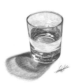 a drawing of a glass with water in it