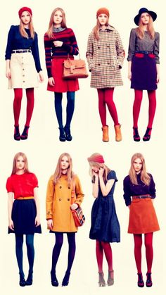 1960s London Fashion, Twee Astetic, Twee Style 2023, 1960 Inspired Outfits, A Line Skirts Outfits, 60s Mod Outfits, Twee Winter Outfit, Mod Dress Outfit, Colored Tights Outfit 60s