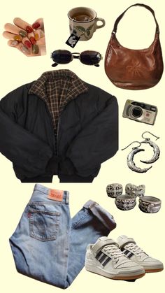 Aesthetic Jeans, Barista Fashion, 90s Looks, Relaxed Outfit, Jeans Jacket, Create Outfits, Hippie Outfits, Comfy Fits, School Outfits