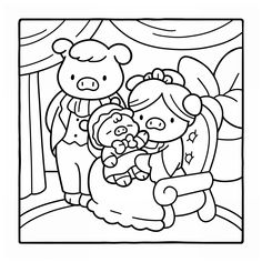 a black and white drawing of two children with a teddy bear in their lap,