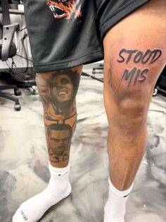 NBA tattoos Men’s Small Leg Tattoos, Misunderstood Tattoo Men, Nba Tattoos For Men, Medium Tattoos For Guys, Small Tattoos For Men On Arm, Black Men Tattoo Ideas, Half Leg Tattoo Men Sleeve, Under Bicep Tattoo For Men